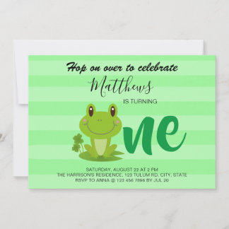 Frosch 1. Geburtstag Party Streifen Einladung