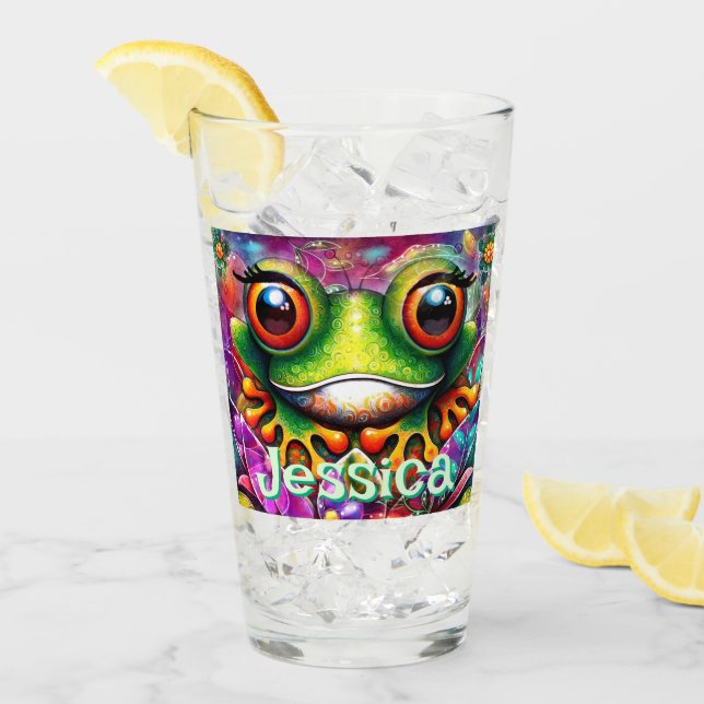 Frosch Abstrakte Blütenfrösche Personalisiert Glas (Vorderseite Ice)