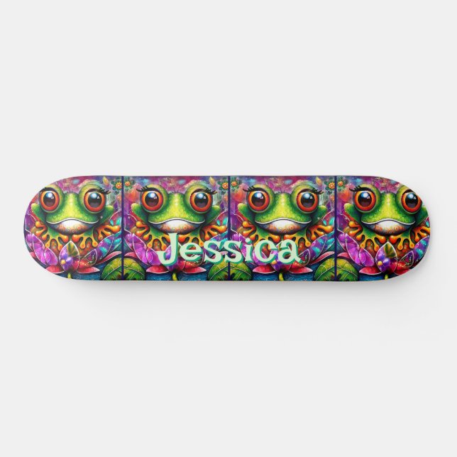 Frosch Abstrakte Blütenfrösche Personalisiert Skateboard (Horizontal)