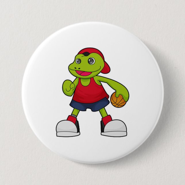 Frosch als Basketballspieler mit Basketball Button (Vorderseite)