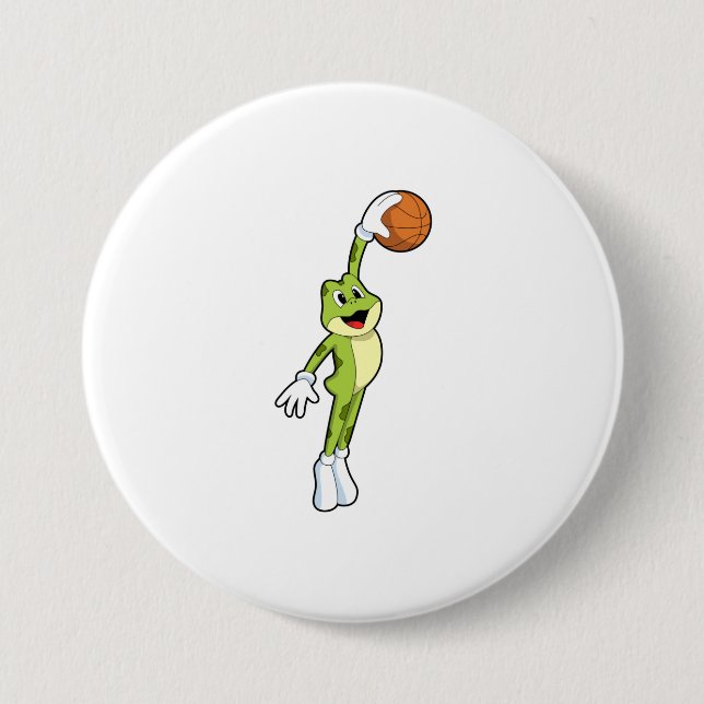Frosch als Basketballspieler mit Basketball.PNG Button (Vorderseite)