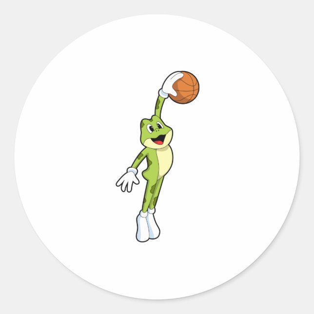 Frosch als Basketballspieler mit Basketball.PNG Runder Aufkleber (Vorderseite)