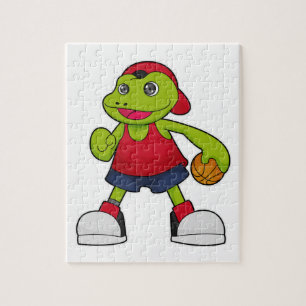 Frosch als Basketballspieler mit Basketball Puzzle