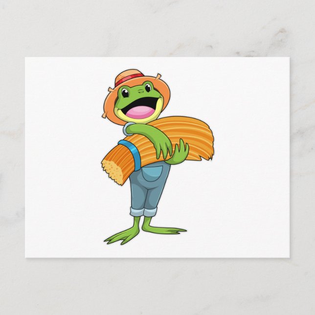 Frosch als Bauer mit Stroh Postkarte (Vorderseite)
