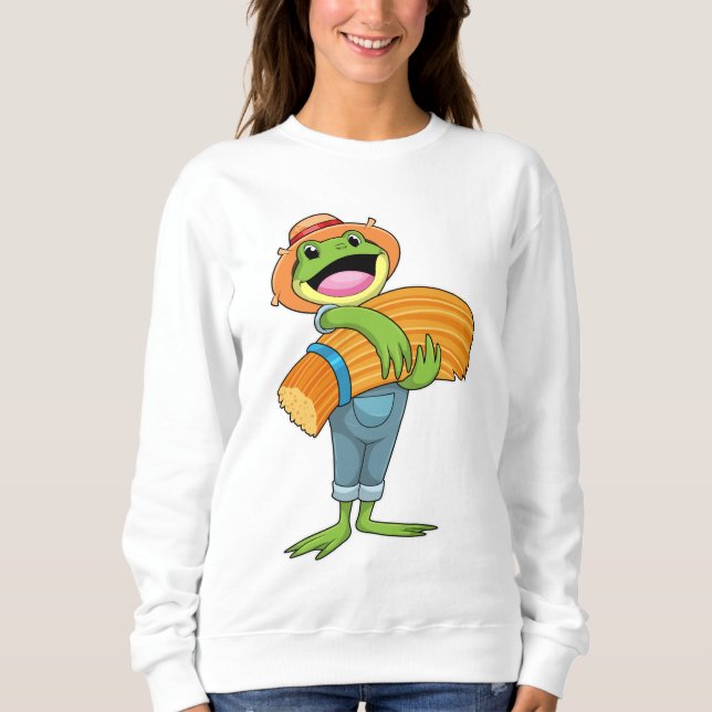 Frosch als Bauer mit Stroh Sweatshirt (Vorderseite)