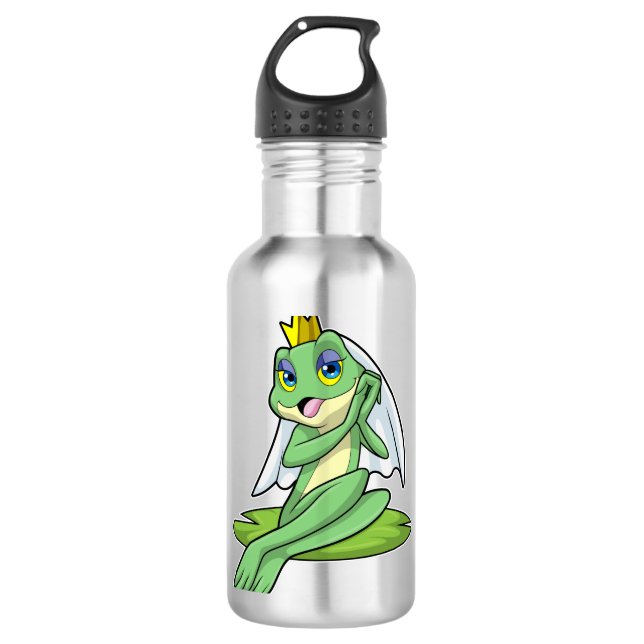 Frosch als Braut bei Hochzeit mit Krone Edelstahlflasche (Vorderseite)