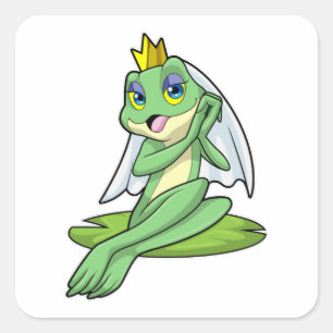 Frosch als Braut bei Hochzeit mit Krone Quadratischer Aufkleber