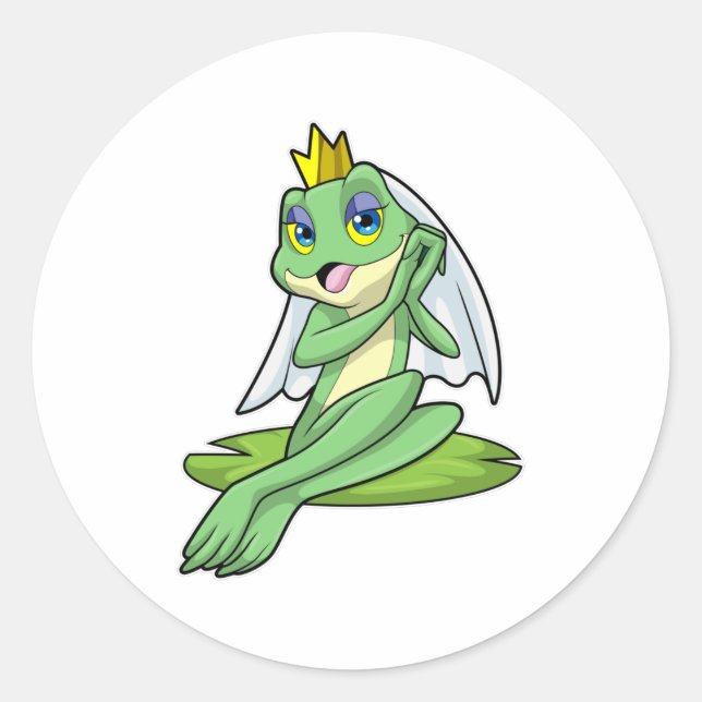 Frosch als Braut bei Hochzeit mit Krone Runder Aufkleber (Vorderseite)