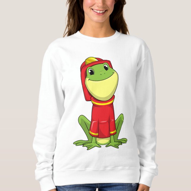 Frosch als Feuerwehrmann mit Helm Sweatshirt (Vorderseite)