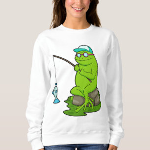 Frosch als Fisher mit Angelrute & Fisch Sweatshirt