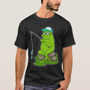 Frosch als Fisher mit Angelrute & Fisch T-Shirt