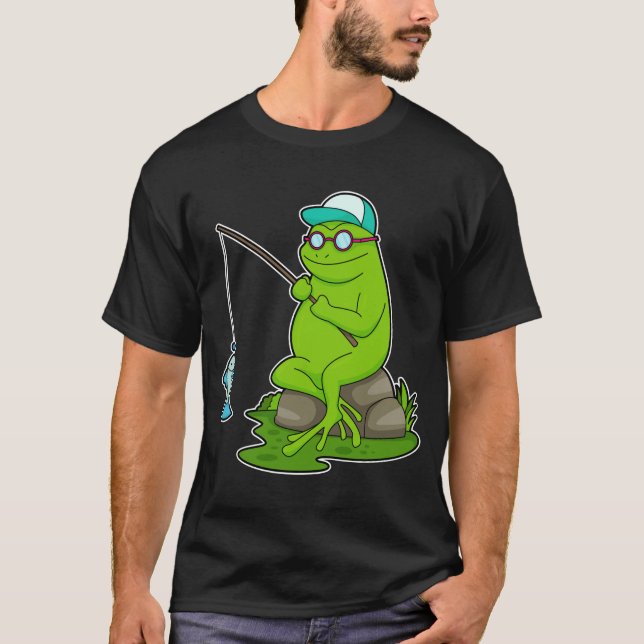 Frosch als Fisher mit Angelrute & Fisch T-Shirt (Vorderseite)