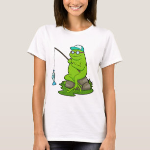 Frosch als Fisher mit Angelrute & Fisch T-Shirt