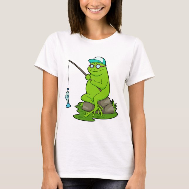 Frosch als Fisher mit Angelrute & Fisch T-Shirt (Vorderseite)