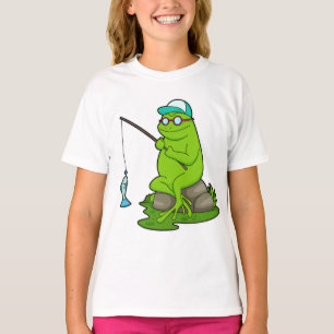 Frosch als Fisher mit Angelrute & Fisch T-Shirt