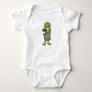Frosch als Friseur mit Haartrockner Baby Strampler