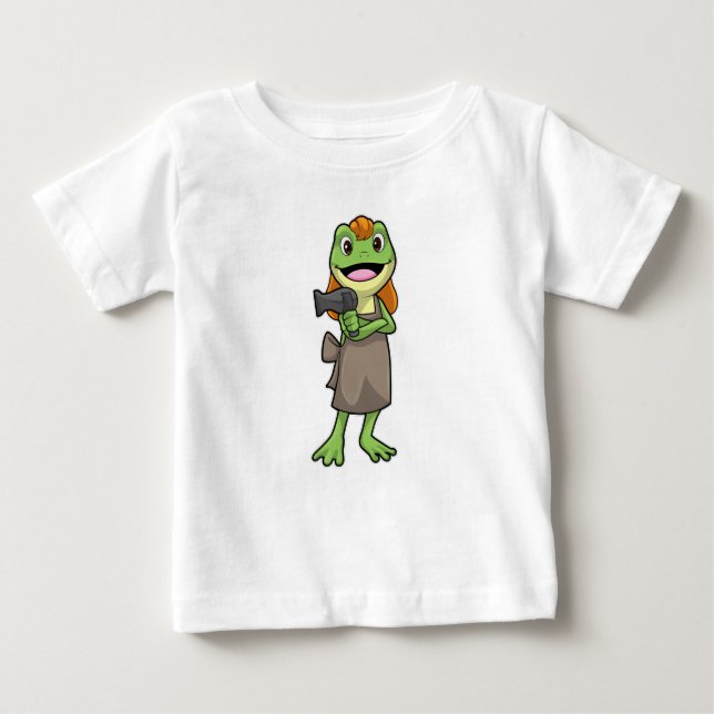 Frosch als Friseur mit Haartrockner Baby T-shirt (Vorderseite)