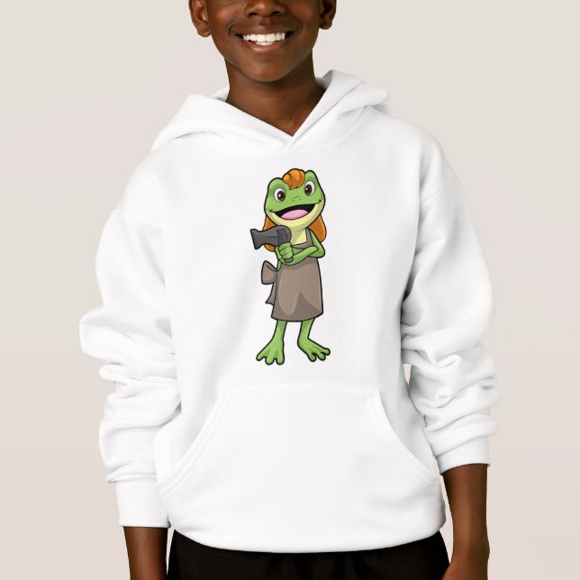 Frosch als Friseur mit Haartrockner Hoodie (Vorderseite)