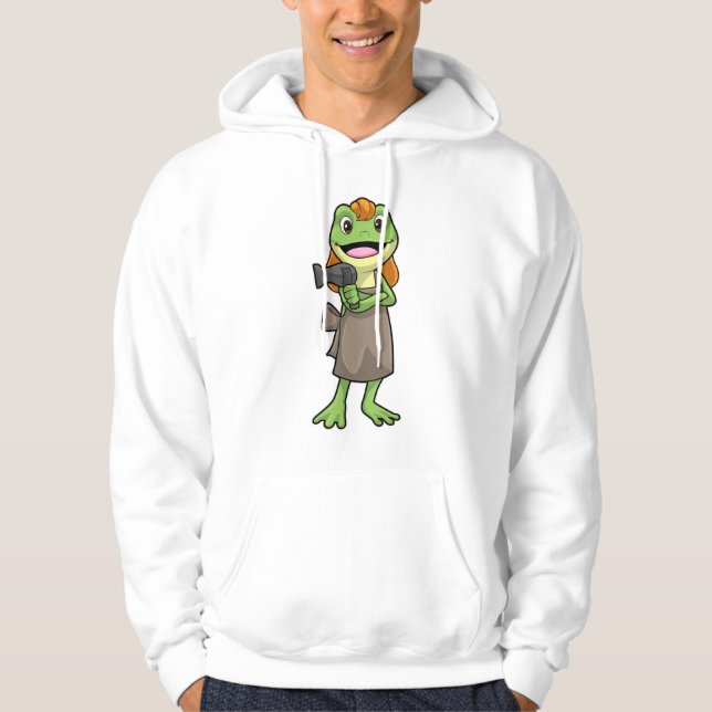 Frosch als Friseur mit Haartrockner Hoodie (Vorderseite)
