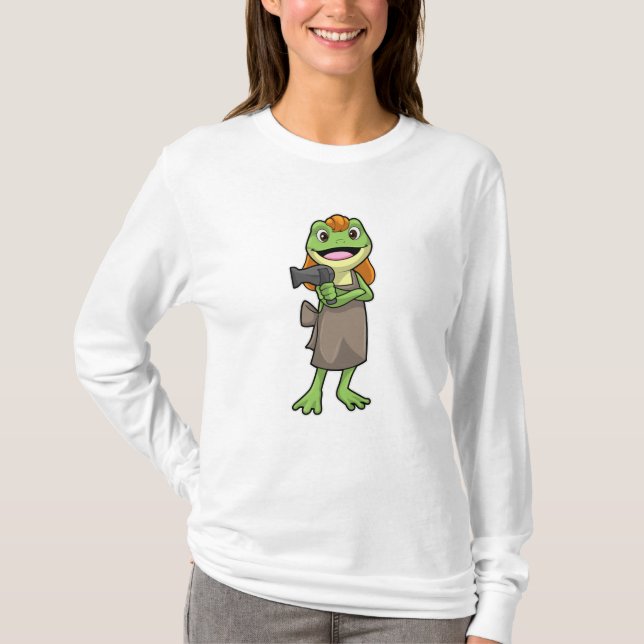 Frosch als Friseur mit Haartrockner T-Shirt (Vorderseite)