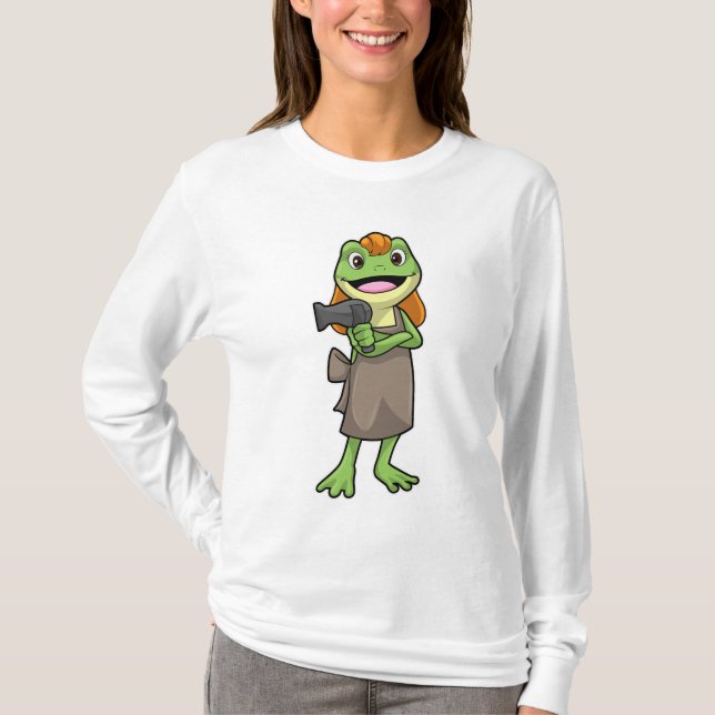 Frosch als Friseur mit Haartrockner T-Shirt (Vorderseite)