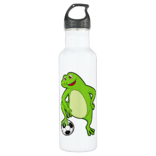 Frosch als Fußballspieler mit Fußball Edelstahlflasche