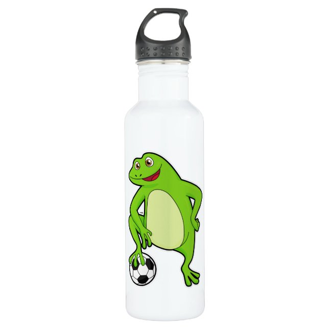 Frosch als Fußballspieler mit Fußball Edelstahlflasche (Vorderseite)