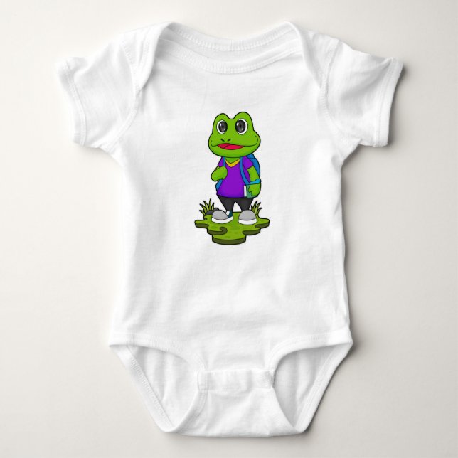 Frosch als Hiker mit Rucksack Baby Strampler (Vorderseite)