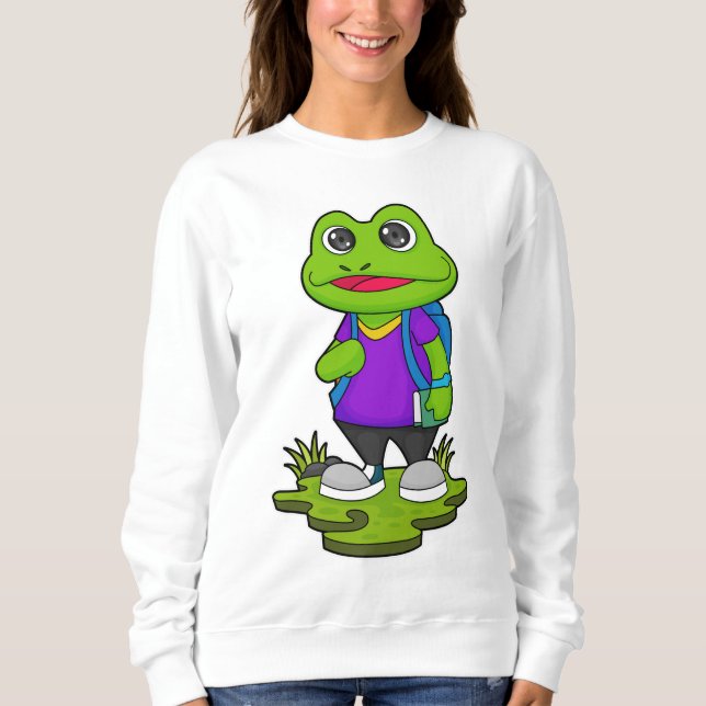 Frosch als Hiker mit Rucksack Sweatshirt (Vorderseite)