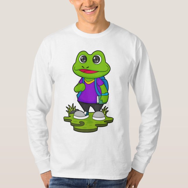 Frosch als Hiker mit Rucksack T-Shirt (Vorderseite)