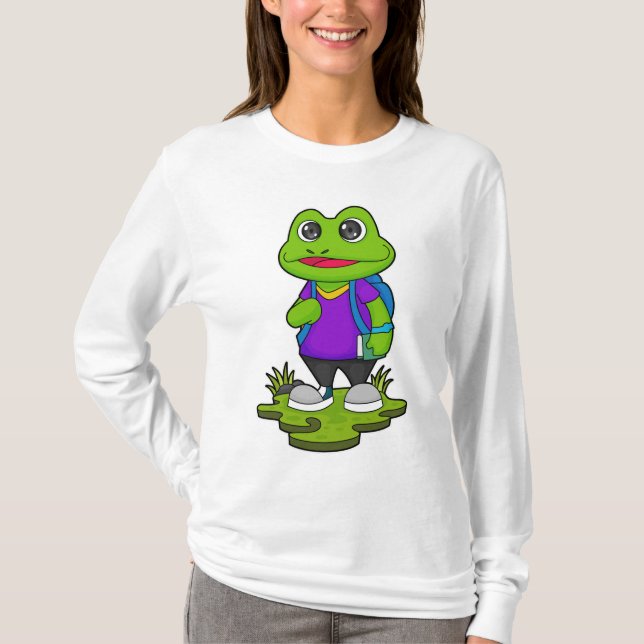 Frosch als Hiker mit Rucksack T-Shirt (Vorderseite)