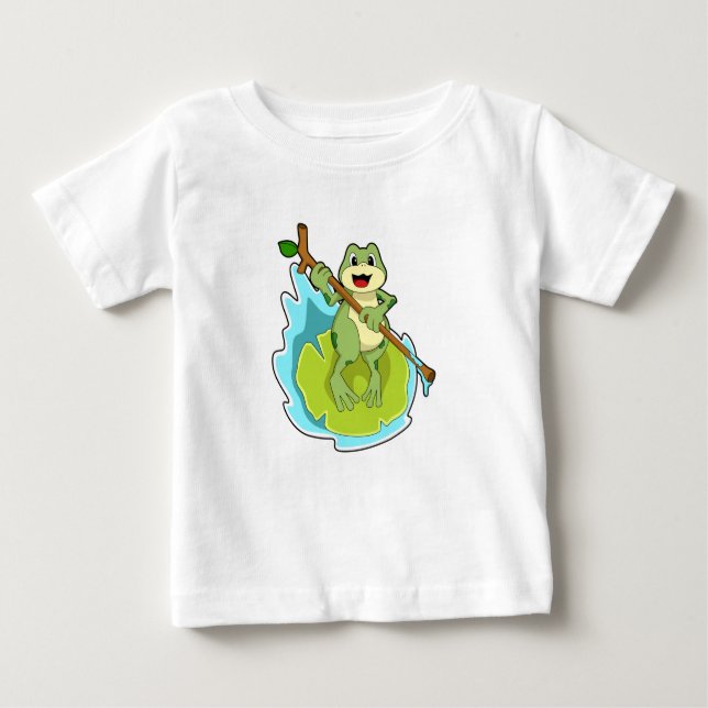 Frosch als Hiker mit Stick Baby T-shirt (Vorderseite)