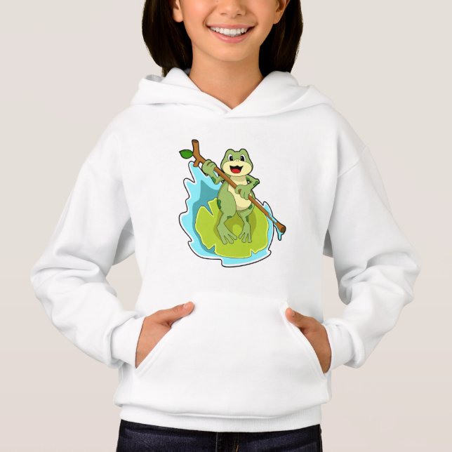 Frosch als Hiker mit Stick Hoodie (Vorderseite)