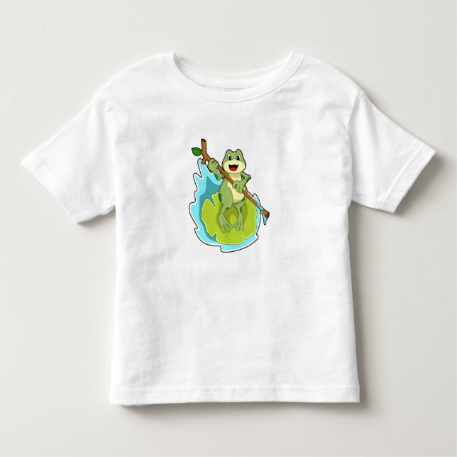 Frosch als Hiker mit Stick Kleinkind T-shirt (Vorderseite)