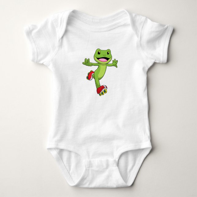 Frosch als Inline-Skater mit Roller-Skaten Baby Strampler (Vorderseite)