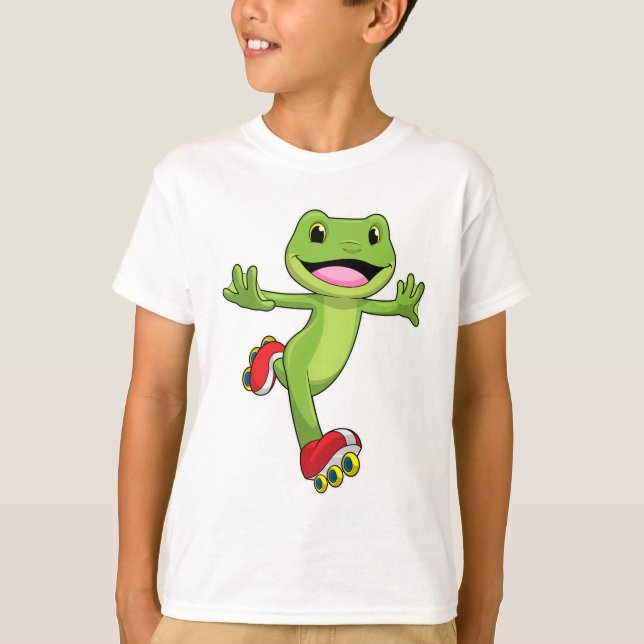 Frosch als Inline-Skater mit Roller-Skaten T-Shirt (Vorderseite)