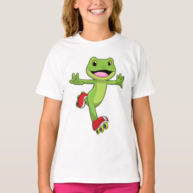 Frosch als Inline-Skater mit Roller-Skaten T-Shirt (Vorderseite)