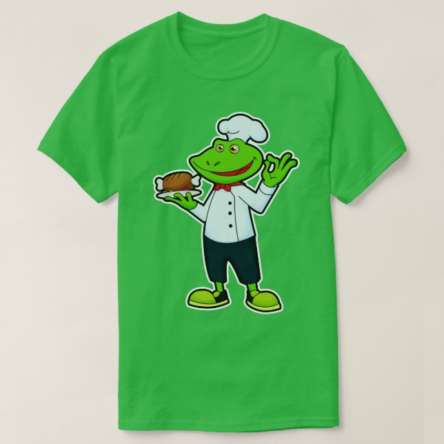Frosch als Koch mit Servierplatte Hühnchen T-Shirt (Design vorne)