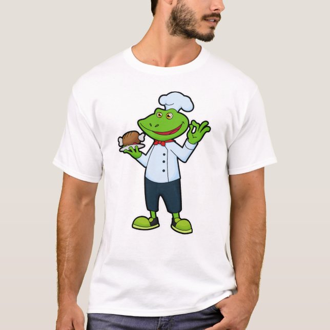 Frosch als Koch mit Servierplatte & Hühnchen T-Shirt (Vorderseite)