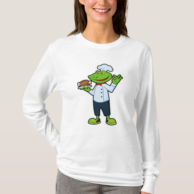 Frosch als Koch mit Servierplatte & Hühnchen T-Shirt (Vorderseite)