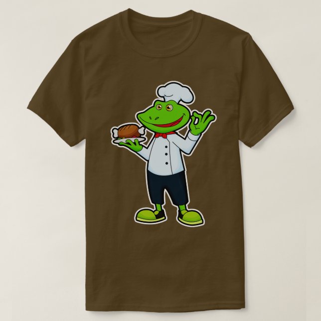 Frosch als Koch mit Servierplatte Hühnchen T-Shirt (Design vorne)