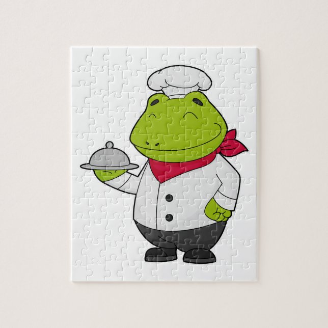 Frosch als Koch mit Tablett Puzzle (Vertikal)