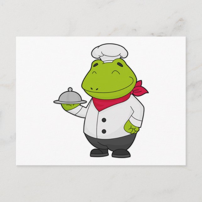 Frosch als Koch mit Teller Postkarte (Vorderseite)