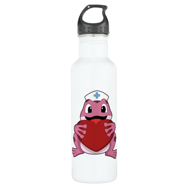 Frosch als Krankenschwester mit Herz Edelstahlflasche (Vorderseite)
