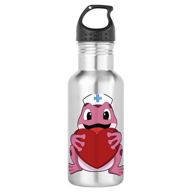 Frosch als Krankenschwester mit Herz Edelstahlflasche (Vorderseite)
