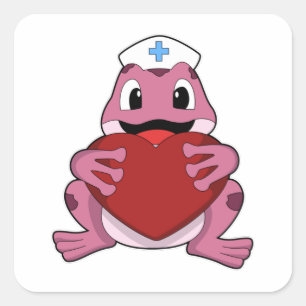 Frosch als Krankenschwester mit Herz Quadratischer Aufkleber