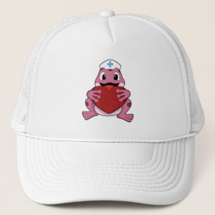 Frosch als Krankenschwester mit Herz Truckerkappe