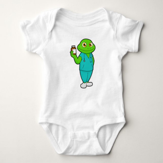 Frosch als Krankenschwester mit Medizin und Stetho Baby Strampler (Vorderseite)
