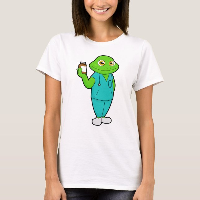 Frosch als Krankenschwester mit Medizin und Stetho T-Shirt (Vorderseite)