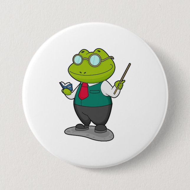 Frosch als Lehrer mit Buch Button (Vorderseite)